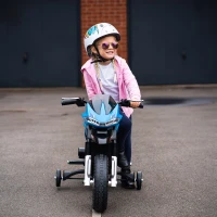 HOMCOM Moto électrique pour Enfants de 3-6 ans 25 W 6 V 3 Km/h Effets Lumineux et sonores roulettes Amovibles Charge max. 30 kg Bleu(m-10)
