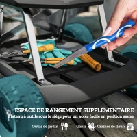 Outsunny Siège de jardin sur roues tabouret de jardinage plateau à outils pour désherber planter 50 x 49 x 32 cm vert foncé(m-5)