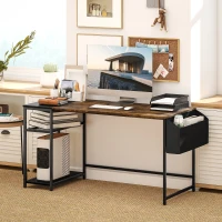 HOMCOM Bureau d'ordinateur 150 x 60 cm avec étagères de rangement réversibles et sac en tissu, pour petits espaces, marron(m-7)