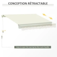 Outsunny Store banne manuel rétractable 295 x 245 cm store exterieur terrasse avec manivelle, angle réglable 45°-85°, aluminium et polyester 280 g/m², auvent de terrasse, balcon, cour, crème(m-5)