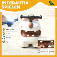 AIYAPLAY jeździk, design dinozaura, kierownica, światła, dźwięki, 4 koła, kremowo-biały+brązowy(m-5)