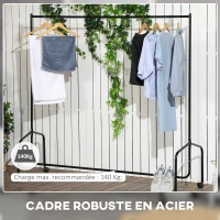 HOMCOM Portant à Vêtements avec Roulettes Tringle a Vêtement solide Charge 140 Kg 180 x 60 x 170 cm Porte-Manteau en acier noir(m-6)
