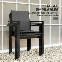 Outsunny Table de jardin extérieure avec 4 chaises empilables, plateau en verre trempé 140 cm, noir(m-5)