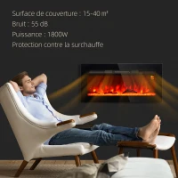 HOMCOM Cheminée électrique 1800 W avec effet flamme en LED 3 couleurs et 5 luminosités, montage mural/encastrable(m-5)