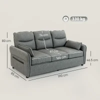 HOMCOM 3 Seater Sofa, Faux Leather Couch - Grey(m-3)