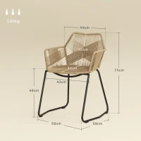 HOMCOM Lot de 2 chaises de salle à manger design bohème assise en corde tressée piètement en acier 56 x 59 x 74 cm(m-3)