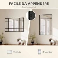 HOMCOM Specchio da Parete Stile Finestra con Montaggio Verticale e Orizzontale, 90x60 cm, Nero(m-5)