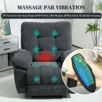 HOMCOM Fauteuil de massage fauteuil relax électrique avec vibration chauffage, inclination manuelle, télécommande inclus, gris(m-4)