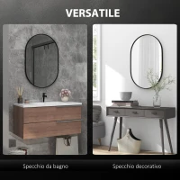 HOMCOM Specchio Bagno Ovale da Parete con Cornice in Alluminio, Verticale o Orizzontale, 60x90cm, Nero(m-4)