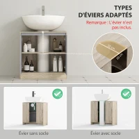 HOMCOM Meuble salle de bain sous Lavabo - meuble sous-vasque - placard 2 portes avec étagère - dim. 60L x 30l x 59,8H cm - panneaux particules chêne clair gris(m-4)