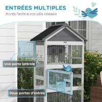 PawHut Cage à oiseaux en bois cage perroquet aire de jeux toit asphalte imperméable 92 x 52 x 171 cm gris(m-5)