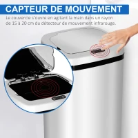 HOMCOM Poubelle à capteur de mouvement ouverture automatique 1 bac de 50 L en acier inoxydable(m-5)