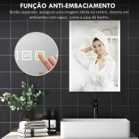 HOMCOM Espelho de Casa de Banho com Luz LED 70x50 cm 3 Cores de Luz Função Antiembaciamento Função de Memória IP44 Prata(m-6)