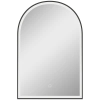 HOMCOM Miroir de salle de bain LED 90 x 60cm, mural, 3 couleurs, arqué cadre en aluminium, désembuage et interrupteur tactile(m-12)