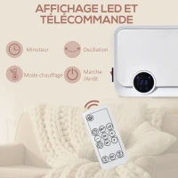 HOMCOM Radiateur mural soufflant oscillant 2000 W - chauffage céramique PTC - 3 niveaux de puissance - télécommande incluse blanc argenté(m-5)