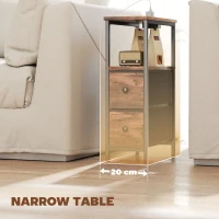 HOMCOM Couchtisch Beistelltisch mit Ladestation, Stahlrahmen, 2 Stoffschublade, offen Fach, 20cm x 40cm x 63cm, Rustikal-Braun(m-7)
