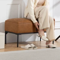 HOMCOM Taburete Pie de Cama Moderno de Cuero Sintético con Asiento Acolchado Grueso y Patas de Acero 80x40x46 cm Marrón(m-6)