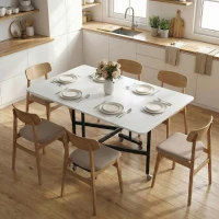 HOMCOM Mesa plegable móvil con 6 ruedas y frenos, mesa de cocina plegable para espacios pequeños, Blanco(m-2)