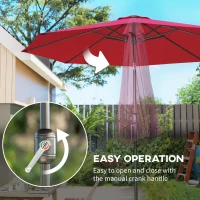Outsunny 3m Parasol Patio Umbrella, Outdoor Sun Shade with Tilt and Crank Handle for Balcony, Bench, Garden, Wine Red(m-5)