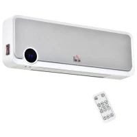 HOMCOM Radiateur mural soufflant oscillant 2000 W - chauffage céramique PTC - 3 niveaux de puissance - télécommande incluse blanc argenté(m-12)