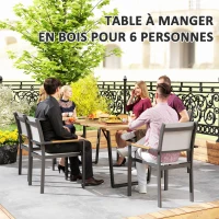 Outsunny Table à manger de jardin pour 6 personnes table de jardin avec plateau à lattes et trou de parasol 175 x 80 x 75 cm noir(m-4)