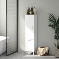 HOMCOM Meuble colonne de salle de bain meuble de rangement avec placards à porte, 35 x 31,5 x 144 cm, blanc(m-10)