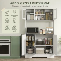 HOMCOM Mobile Dispensa con 4 Armadietti, 2 Ripiani Aperti e Piano da Lavoro, in Legno e Vetro, 108x35x180 cm, Bianco(m-4)