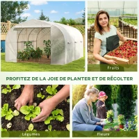 Outsunny Serre de jardin serre tunnel de Jardin dim. 3,5L x 3l x 2H m Porte + 6 fenêtres enroulables Acier galvanisé bâche PE Haute densité Blanc(m-6)
