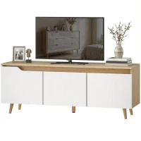 HOMCOM TV-Möbel 120 cm, TV-Möbel passend für Fernseher bis 140 cm mit 3 Türen, verstellbarem Regal, Eiche und Weiß(m-7)
