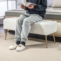 HOMCOM Banc rembourré, boutonnière, imitation laine d'agneau, jambes dorées, jusqu'à 120kg, 112x41x46cm, Crème(m-8)