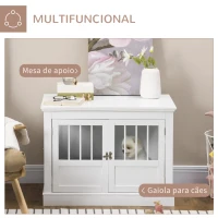 PawHut Gaiola para Cães com Mesa Auxiliar Casa para Animais de Estimação Moderna com 3 Portas e Fecho Magnético para Cães Pequenos 78x53x59,3 cm Branco(m-4)