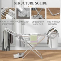 HOMCOM Séchoir à linge étendoir à linge 2 ailes latérales extensibles cadre en alliage d'aluminium 144 x 53 x 91 cm(m-7)