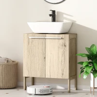 HOMCOM Meuble salle de bain sous lavabo - meuble sous-vasque - placard 2 portes avec étagère - dim. 60L x 30l x 70H cm - MDF imitation bois gris(m-8)
