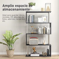 HOMCOM Librería en Forma S Estantería para Libros de 4 Niveles Mueble Estantería para Salón Oficina Estudio 80x30x145 cm Negro(m-4)
