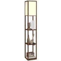 HOMCOM Stehlampe mit Ablagen, Einstellbares Licht, Fußschalter und USB-Anschlüsse, Braun(m-7)