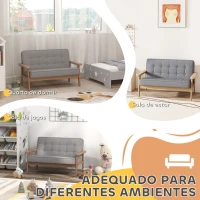 AIYAPLAY Sofá para Crianças de 2 Lugares Poltrona Infantil com Estrutura de Madeira Assento e Encosto Acolchoados 77x42x48 cm Cinzento(m-6)