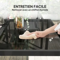 Outsunny Table de jardin extérieure avec 4 chaises empilables, plateau en verre trempé 140 cm, noir(m-7)