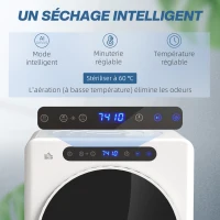 HOMCOM Sèche linge à évacuation, sèche-linge électrique 1000 W 3 Kg, 6 modes de séchage, minuterie, acier inoxydable, blanc(m-4)