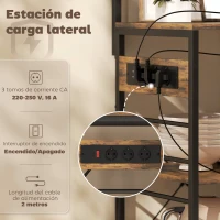 HOMCOM Estantería de Cocina con Tres Enchufes y Luces LED Industrial con Estantes para Microondas 80x42x162 cm Marrón Rústico(m-4)