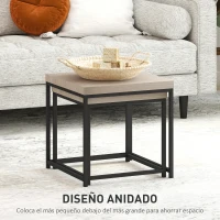 HOMCOM Juego de 2 Mesas de Centro Mesa Nido Moderna Mesitas Auxiliares Patas de Acero para Salón Dormitorio Oficina Roble(m-4)