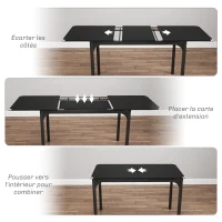 HOMCOM Table à manger extensible de 4 à 6 personnes, pieds en acier, pour petits espaces, salle à manger, noir(m-5)