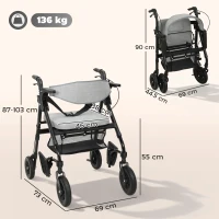HOMCOM Rollator Walker Wheelchair, with Seat - Grey(m-3)