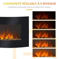 HOMCOM Cheminée électrique Murale éclairages latéraux LED Design Avant-gardiste Affichage LED avec télécommande et minuterie 900/1800 W luminosité réglable Noir(m-6)