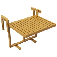 Outsunny Mesita de Balcón Plegable Ajustable en Altura 40.5-55cm, Mesita para Barandilla en Madera de Pino, Uso Exterior e Interior para Balcón, Color Madera