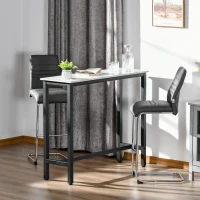 HOMCOM Table de Bar Table Haute de Cuisine Mange-debout - dim. 120L x 40l x 100H cm - châssis piètement Acier, Plateau Aspect marbre Blanc(m-10)