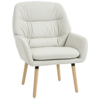 HOMCOM Sillón de Salón Moderno Acolchado de Doble Capa Tapizado en Cuero Sintético Patas de Madera 68x74x89 cm Crema(m-10)