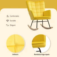 HOMCOM Fauteuil à bascule rocking chair revêtement en velours structure en acier 71 x 98 x 101 cm jaune(m-5)