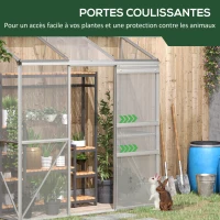 Outsunny Serre adossée serre de jardin fenêtres ouvrables à 5 niveaux panneau en PC cadre aluminium 192 x 68 x 196 cm transparent(m-6)
