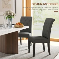 HOMCOM Lot de 2 chaises de Salle à Manger Chaise de cuicine Grand Confort Pieds en Bois Lin 47 x 61 x 101 cm gris foncé(m-4)