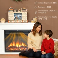 HOMCOM Camino Elettrico con Fiamma a 5 Luminosità, Telecomando e Timer, 98x23.5x69.5 cm, Bianco e Nero(m-5)